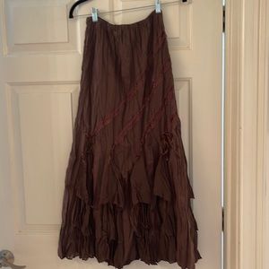Midi skirt by Saga. Rich cocoa color. Approximately 34” length.